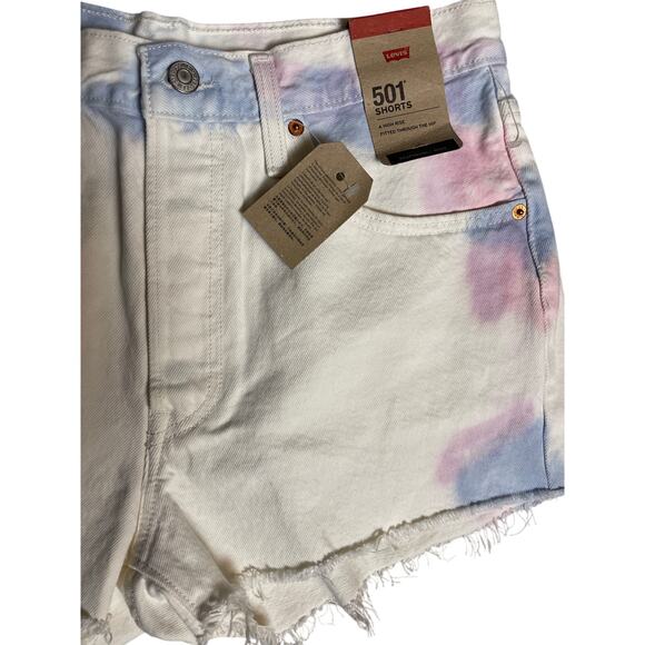 Levi’s 501 Pastel Tie-Dye High Rise‎ Cutoff Jean Shorts Size 31 - Picture 4 of 9